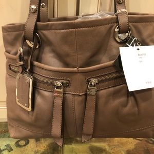 New B Makowsky Taupe Toffee Leather Bag